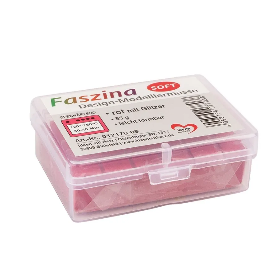 Faszina Soft, Design-Modelliermasse, rot mit Glitzer, 55g, leicht formbar, ofenhärtend