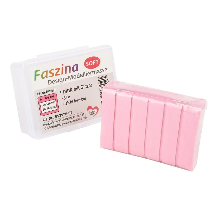 Faszina Soft, Design-Modelliermasse, pink mit Glitzer, 55g, leicht formbar, ofenhärtend