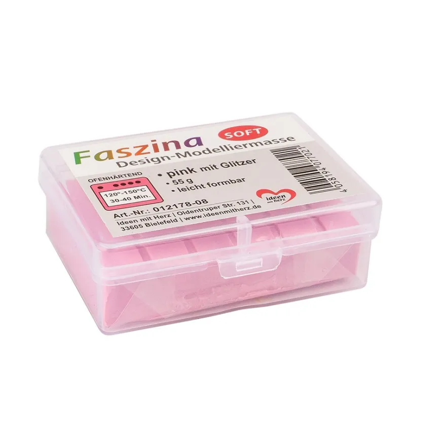 Faszina Soft, Design-Modelliermasse, pink mit Glitzer, 55g, leicht formbar, ofenhärtend