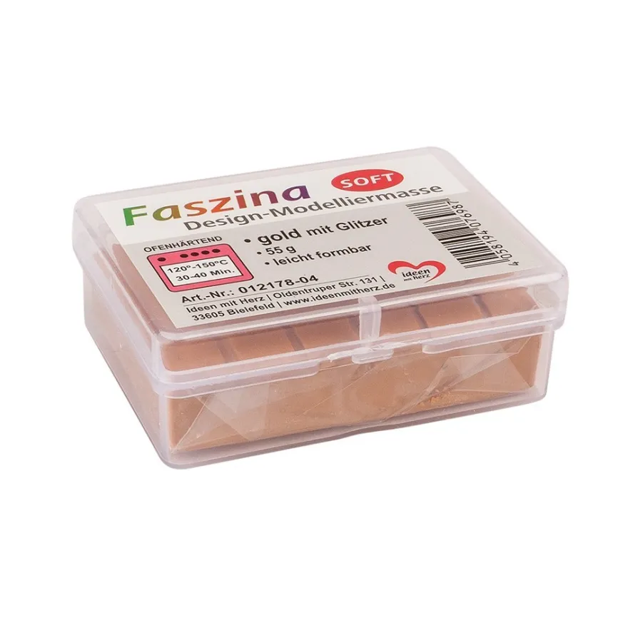 Faszina Soft, Design-Modelliermasse, gold mit Glitzer, 55g, leicht formbar, ofenhärtend