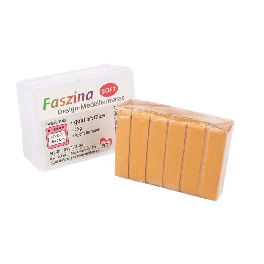 Faszina Soft, Design-Modelliermasse, gold mit Glitzer, 55g, leicht formbar, ofenhärtend