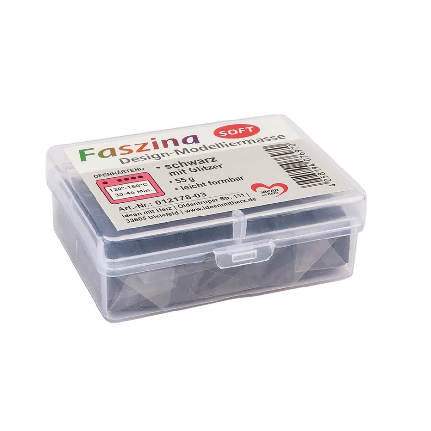 Faszina Soft, Design-Modelliermasse, schwarz mit Glitzer, 55g, leicht formbar, ofenhärtend