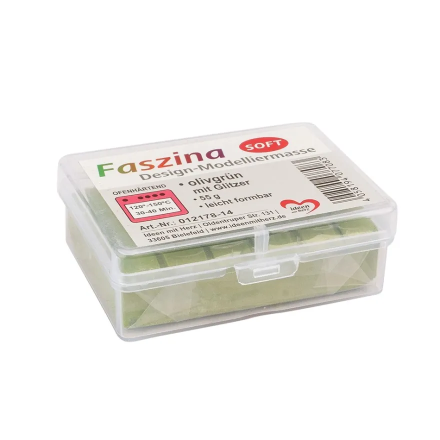 Faszina Soft, Design-Modelliermasse, olivgrün mit Glitzer, 55g, leicht formbar, ofenhärtend