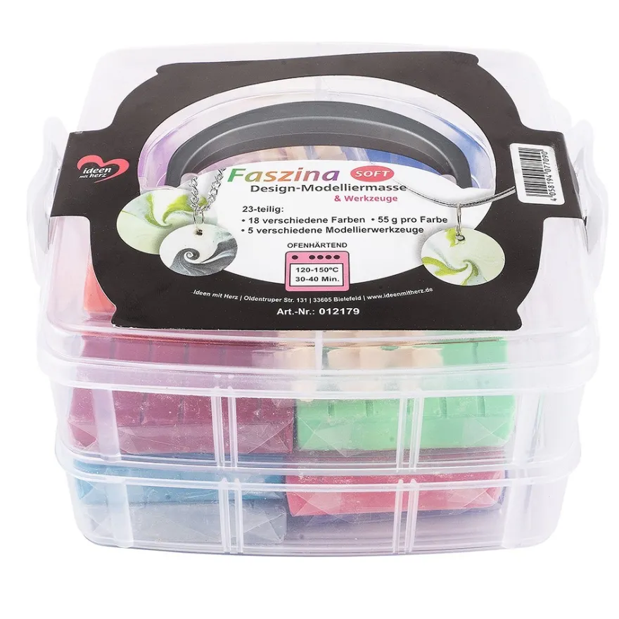 Faszina Soft, Modelliermasse, 18 Farben, 5 Werkzeuge, je 55g, ofenhärtend, 23-teilig