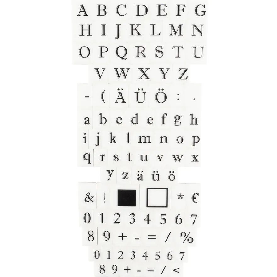 Feinkontur-Stempel, einzelne Motive auf Trägerfolie, Alphabet