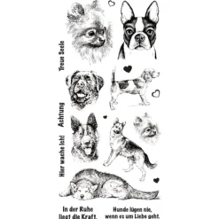 Feinkontur-Stempel, einzelne Motive auf Trägerfolie, Hunde