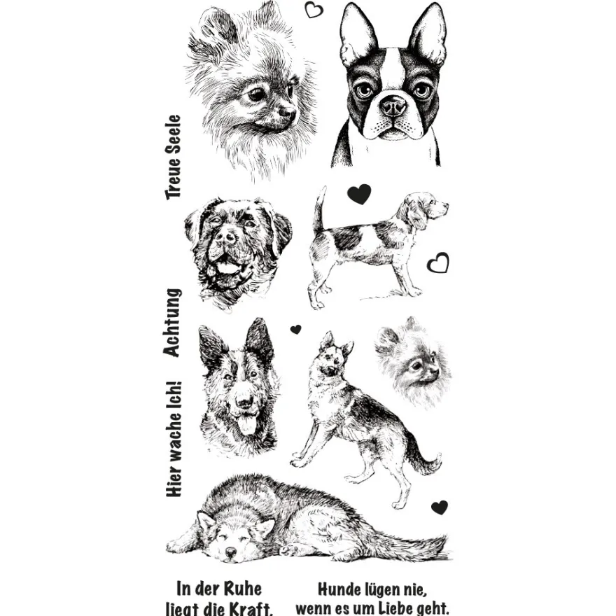 Feinkontur-Stempel, einzelne Motive auf Trägerfolie, Hunde