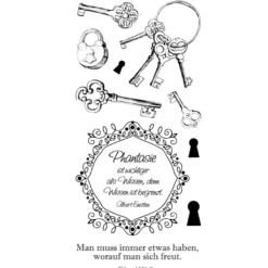 Feinkontur-Stempel, einzelne Motive auf Trägerfolie, Schlüssel & Sprüche