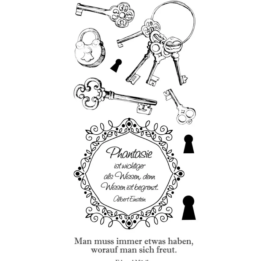 Feinkontur-Stempel, einzelne Motive auf Trägerfolie, Schlüssel & Sprüche