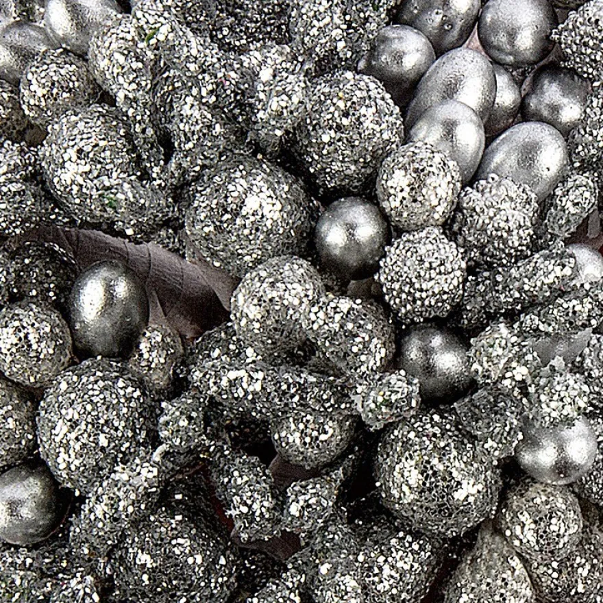 Festliche Beerenzweige, 11,5cm, silber, teilweise mit Glitzer, 12 Stück