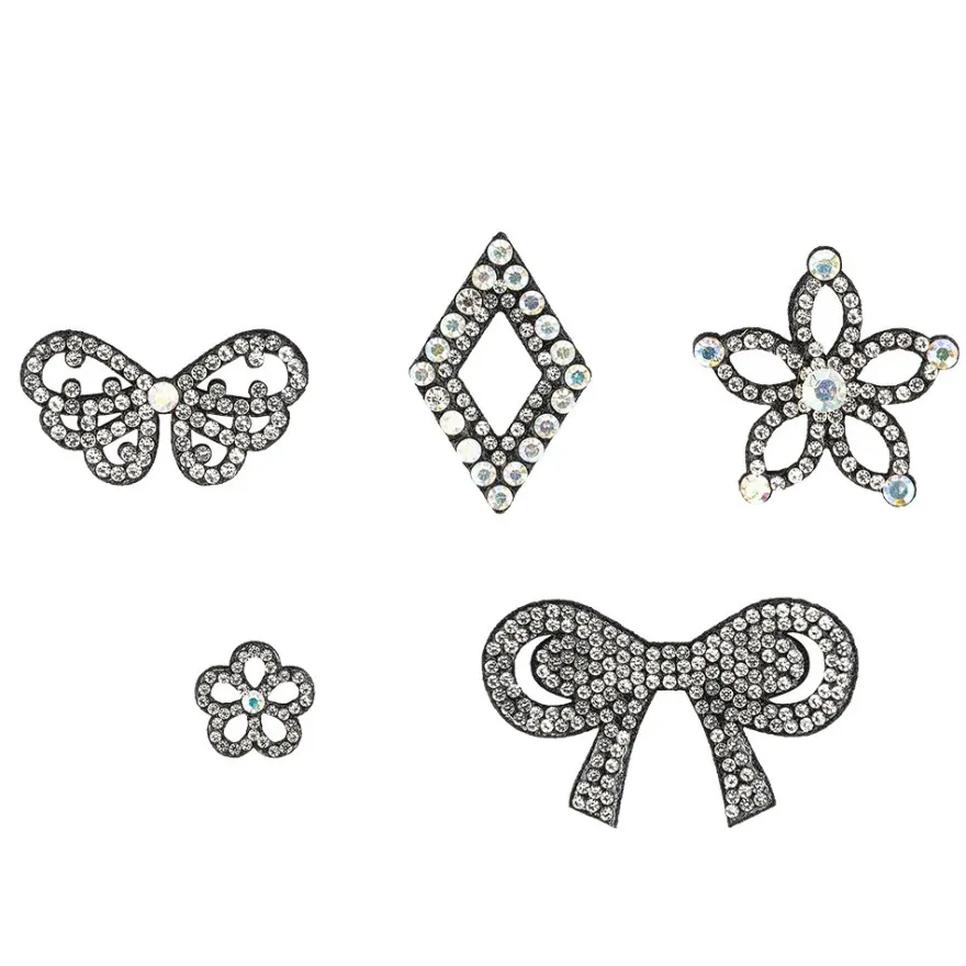 Filzornamente mit Strass-Steinen, 5 versch. Designs & Größen, schwarzer Filz, 35 Stück