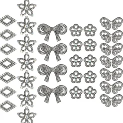 Filzornamente mit Strass-Steinen, 5 versch. Designs & Größen, schwarzer Filz, 35 Stück