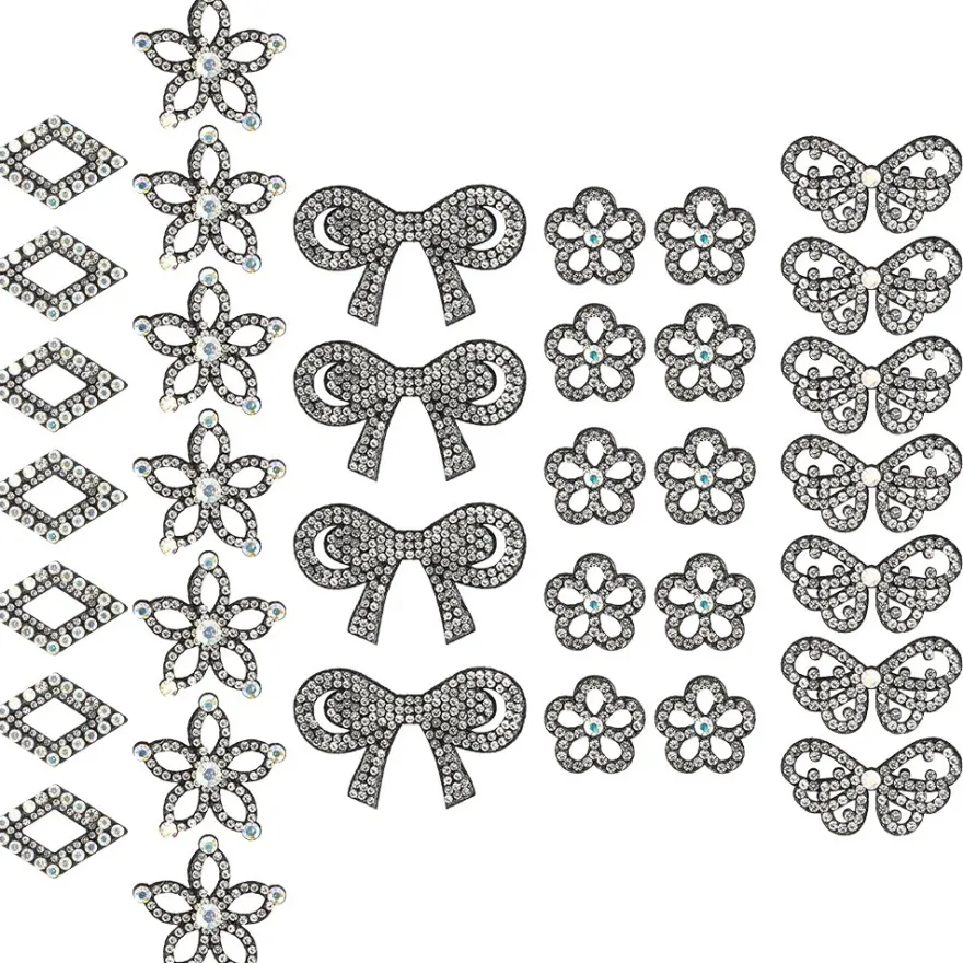 Filzornamente mit Strass-Steinen, 5 versch. Designs & Größen, schwarzer Filz, 35 Stück