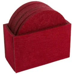 Filzuntersetzer, Ø 10cm, 5mm hoch, rot, inkl. Aufbewahrungsbox, 8 Stück