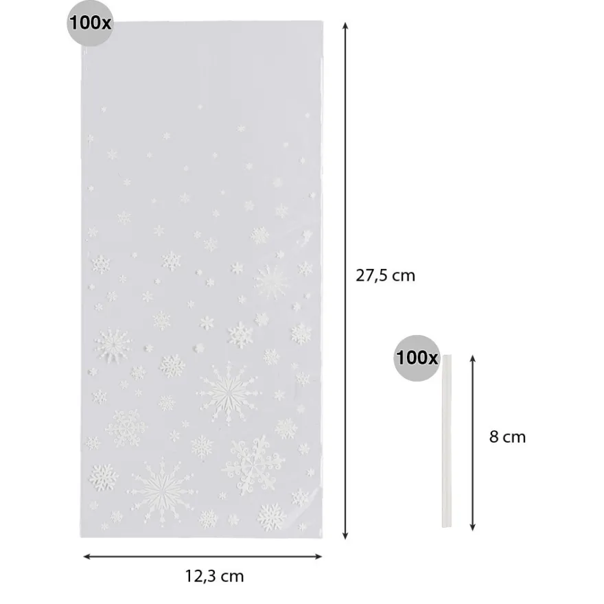 Flachbeutel, Eiskristalle, 12,3cm x 27,5cm, 23µ, inkl. Verschlüsse, lebensmittelecht, 100 Stück