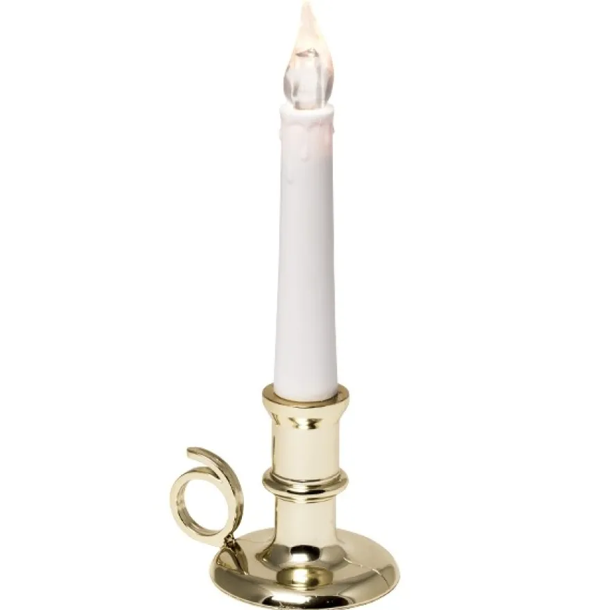 Flackernde LED-Stabkerze in goldenem Ständer, 20 cm hoch