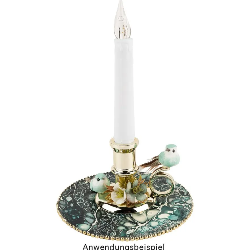 Flackernde LED-Stabkerze in goldenem Ständer, 20 cm hoch
