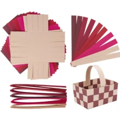 Flechtkörbe aus Papier, zum Selberflechten, 12cm x 8cm x 6,5cm, Pink- & Rottöne, 10 Stück