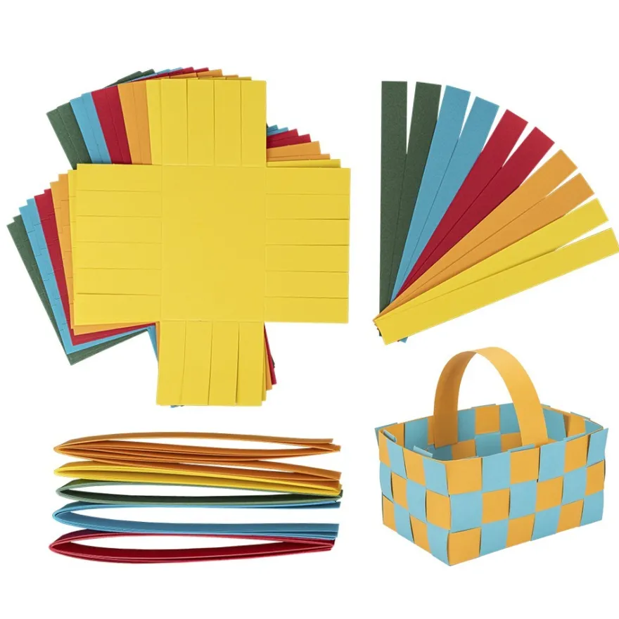 Flechtkörbe aus Papier, zum Selberflechten, 12cm x 8cm x 6,5cm, kräftige Farbtöne, 10 Stück