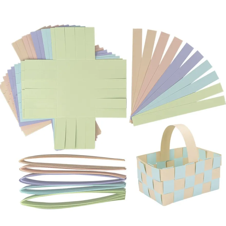 Flechtkörbe aus Papier, zum Selberflechten, 12cm x 8cm x 6,5cm, Pastelltöne, 10 Stück