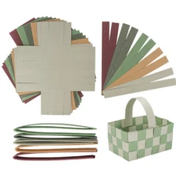 Flechtkörbe aus Papier, zum Selberflechten, 12cm x 8cm x 6,5cm, Grün-,Braun-,Grautöne, 10 Stück