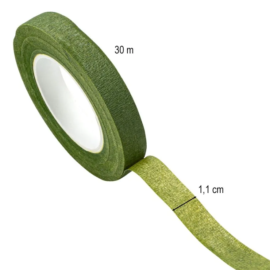 Floristik-Kreppband, 1,1cm breit, 30m lang, grün, selbsthaftend, elastisch