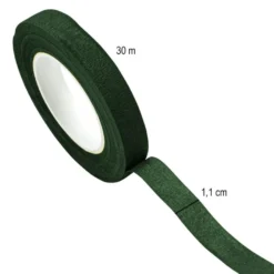 Floristik-Kreppband, 1,1cm breit, 30m lang, dunkelgrün, selbsthaftend, elastisch