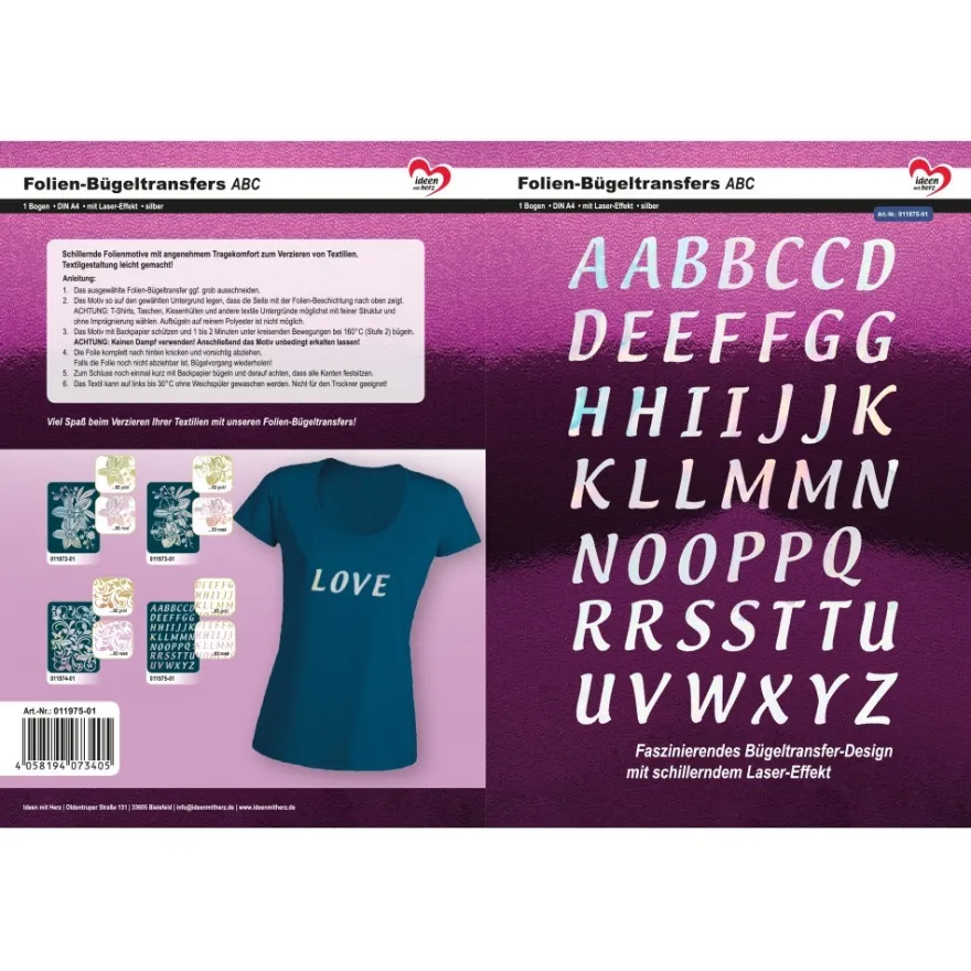 Folien-Bügeltransfers, ABC, DIN A4, silber