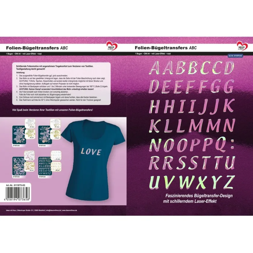 Folien-Bügeltransfers, ABC, DIN A4, rosé