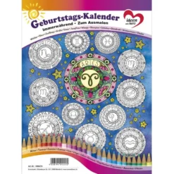 Geburtstags-Kalender zum Ausmalen, immerwährend, DIN A4