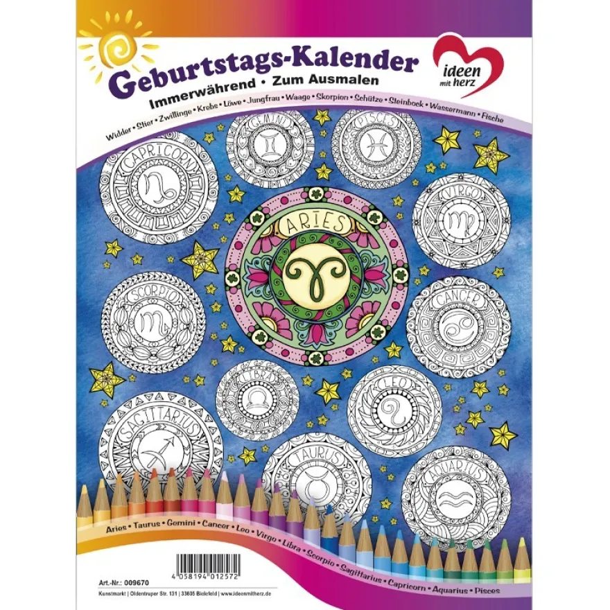 Geburtstags-Kalender zum Ausmalen, immerwährend, DIN A4