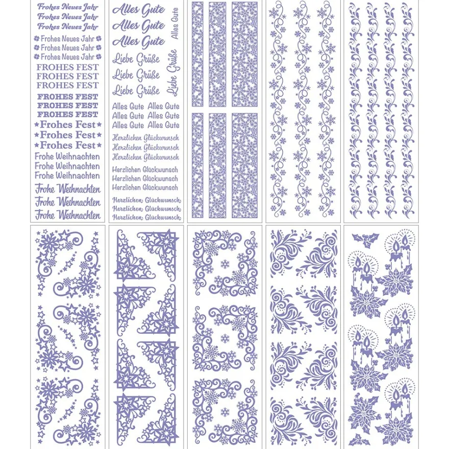 Gel-Klebetransfers & Metallic-Transferfolien, Wünsche, Bordüren & Ecken, 10cm x 30cm, 10 Bogen