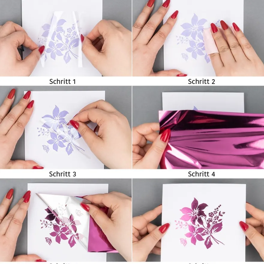 Gel-Klebetransfers & Metallic-Transferfolien, Blätter, 10cm x 30cm, 10 Bogen