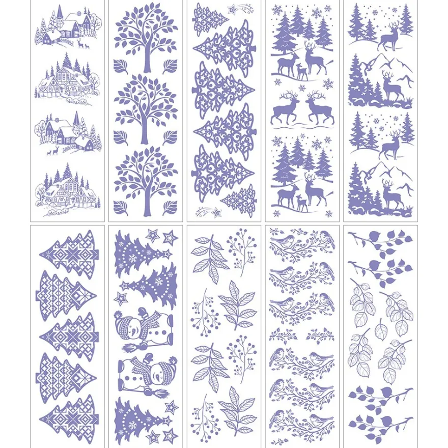 Gel-Klebetransfers & Metallic-Transferfolien, Winterliche Szenen, 10cm x 30cm, 10 Bogen