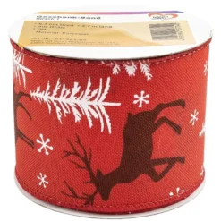 Geschenk-Band, Hirsch 1, 6,3cm breit, 2,7m lang, auf Rolle, rot