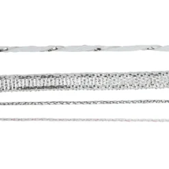 Geschenkband Mix, 1mm bis 5mm breit, versch. Designs, silber/weiß, 4 Rollen