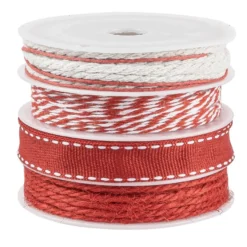 Geschenkband Mix, 1mm bis 10mm breit, versch. Designs, rot, 4 Rollen