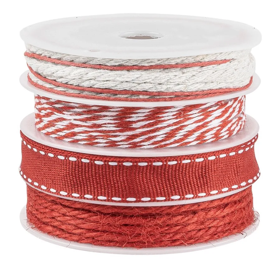 Geschenkband Mix, 1mm bis 10mm breit, versch. Designs, rot, 4 Rollen