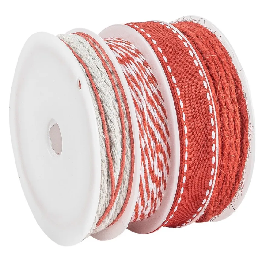 Geschenkband Mix, 1mm bis 10mm breit, versch. Designs, rot, 4 Rollen