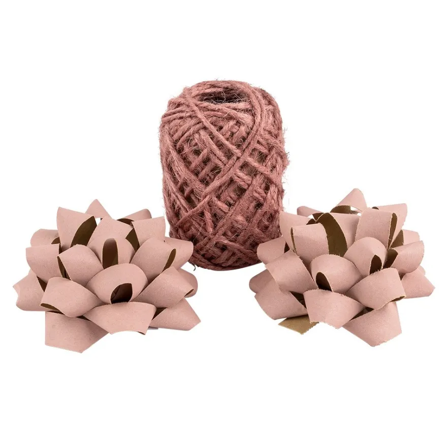 Geschenkband- & Schleifen-Mix, Jute & Kraftpapier, 2 Schleifen, 1 Geschenkband, Rosatöne