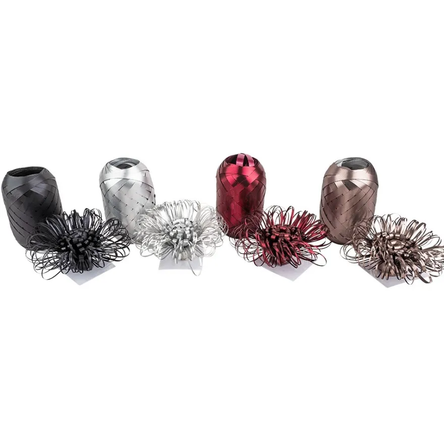 Geschenkband- & Schleifen-Mix, metallic, je 4 Schleifen & Geschenkbänder, verschiedene Farben