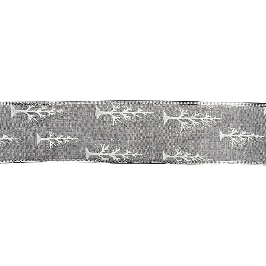 Geschenk-Band, Tannenbaum, 6,3cm breit, 2,7m lang, grau-meliert
