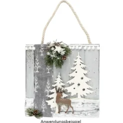 Geschenk-Band, Tannenbaum, 6,3cm breit, 2,7m lang, grau-meliert