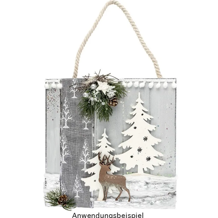 Geschenk-Band, Tannenbaum, 6,3cm breit, 2,7m lang, grau-meliert