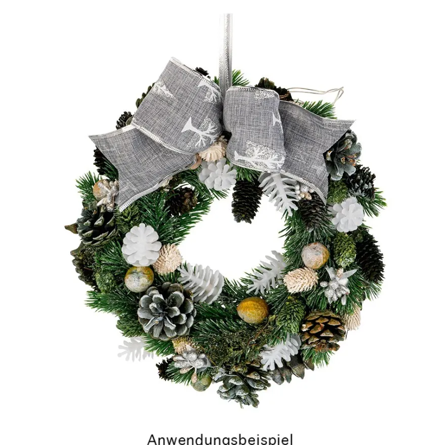 Geschenk-Band, Tannenbaum, 6,3cm breit, 2,7m lang, grau-meliert