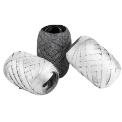 Geschenkbänder, 5mm, je 10m lang, 2x silber- & 1x anthrazit-diamantiert, 3 Stück