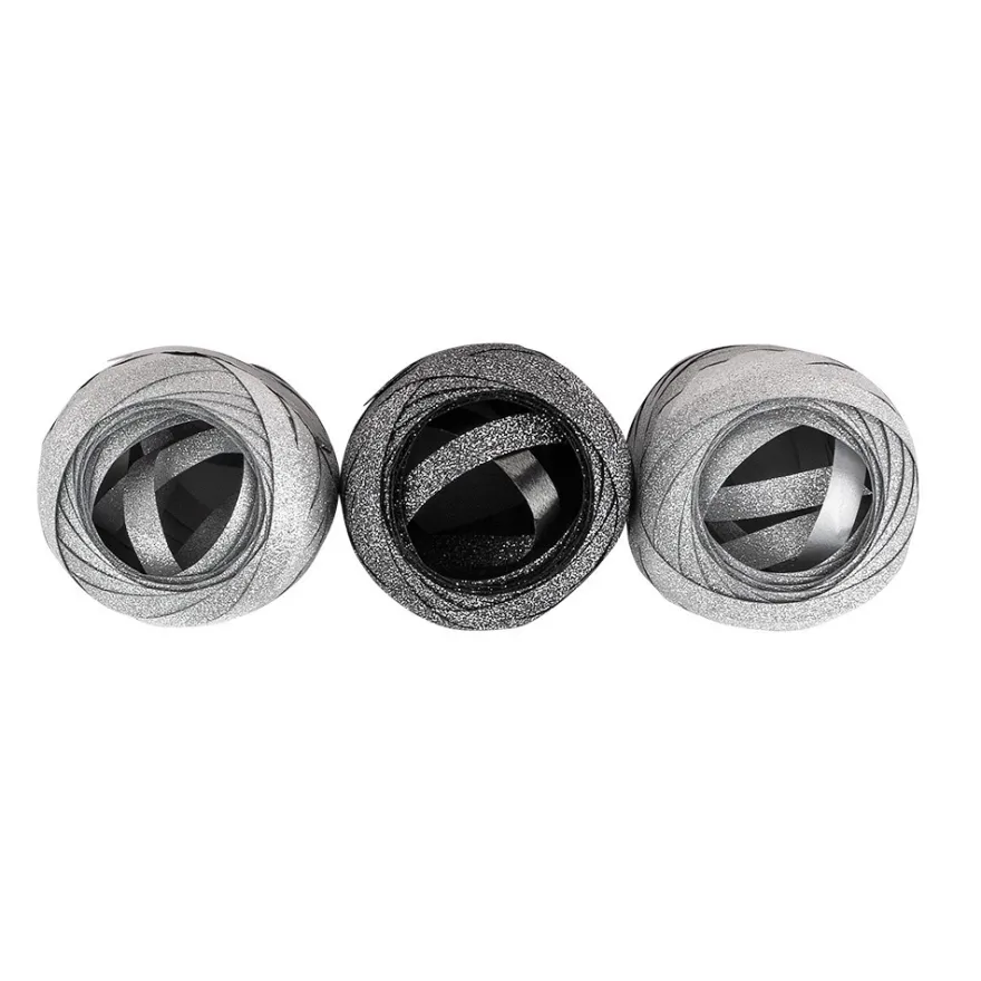 Geschenkbänder, 5mm, je 10m lang, 2x silber- & 1x anthrazit-diamantiert, 3 Stück