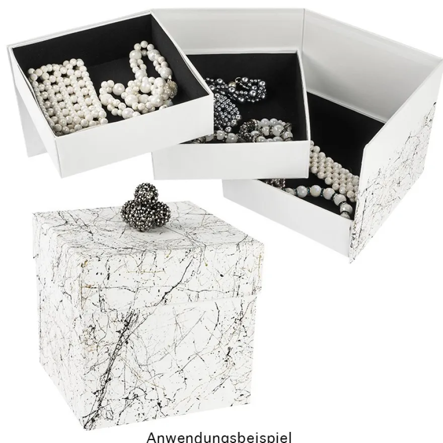 Geschenkbox, 13cm x 13cm x 12cm, mit 3 Innenfächern, seitlich aufklappbar
