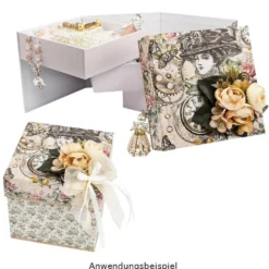 Geschenkbox, 13cm x 13cm x 12cm, mit 3 Innenfächern, seitlich aufklappbar