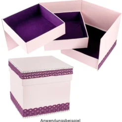 Geschenkbox, 13cm x 13cm x 12cm, mit 3 Innenfächern, seitlich aufklappbar